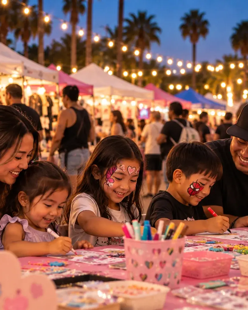 Kids with face paint making crafts with their parents